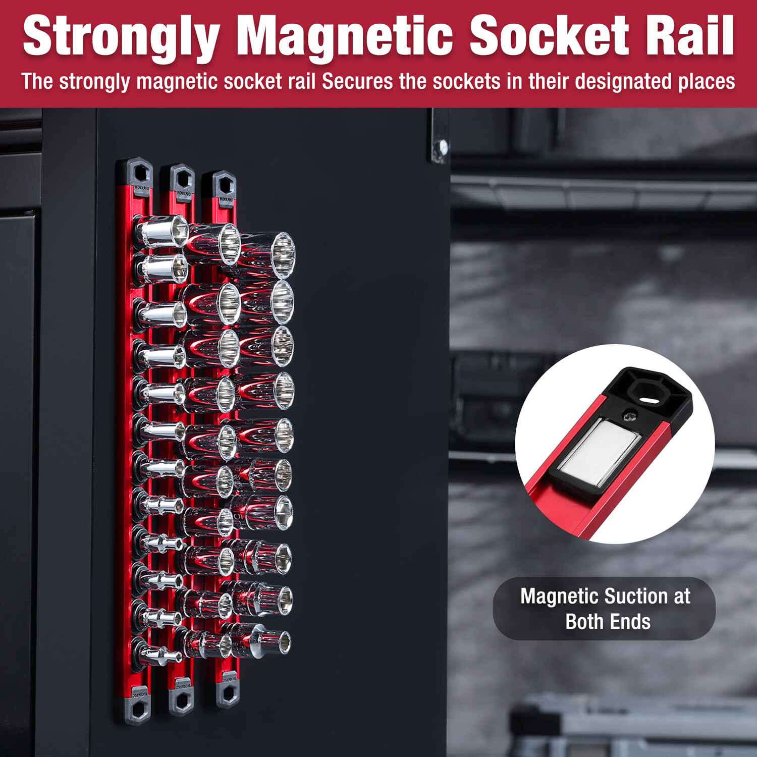 NEW 3-PACK Magnetic Socket Organizer Set 1/4" 3/8" 1/2" Drive Socket Holder Rack