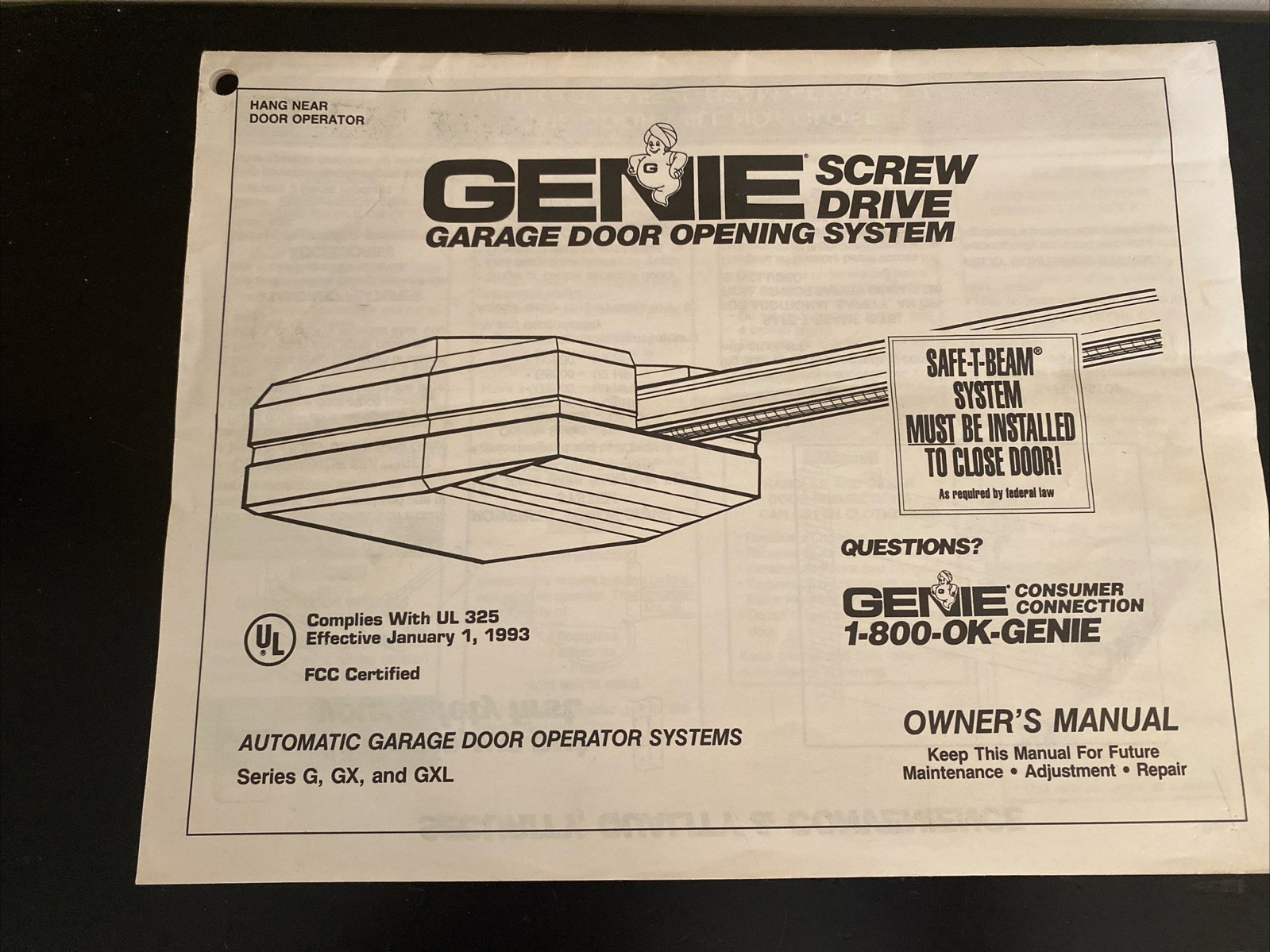 Genie Screw Drive Garage Door Opener Series G, GX, & GXL Owner's Manual