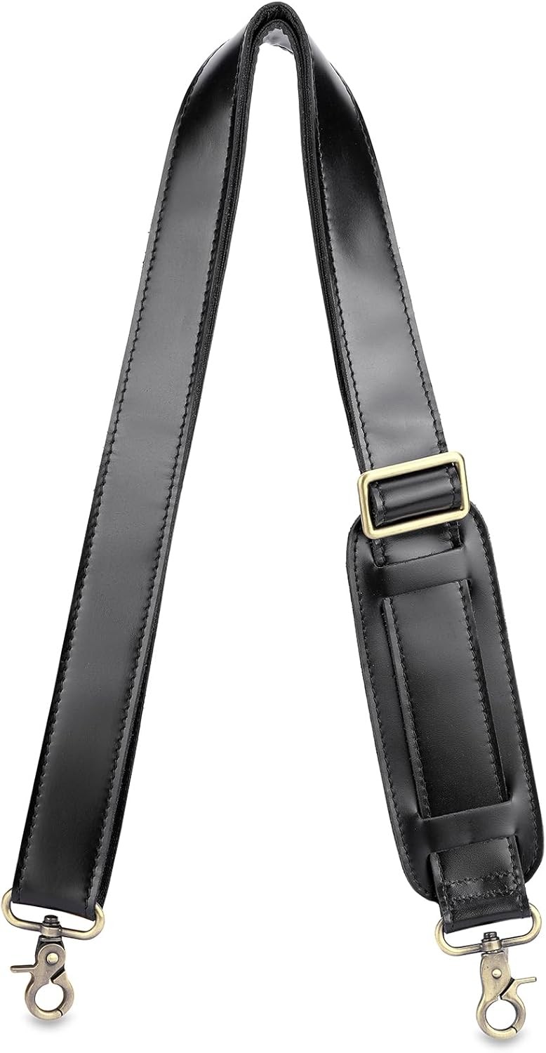 Full Grain Leather Bag Strap Replacement - Adjustable Shoulder Black