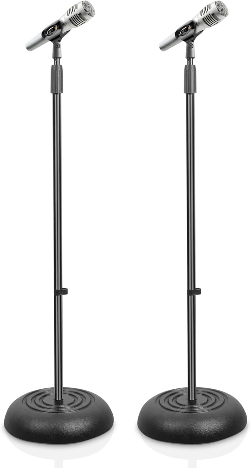 Universal Microphone Stand - Handheld Mic Compatible, Heavy Compact Base, Lightw