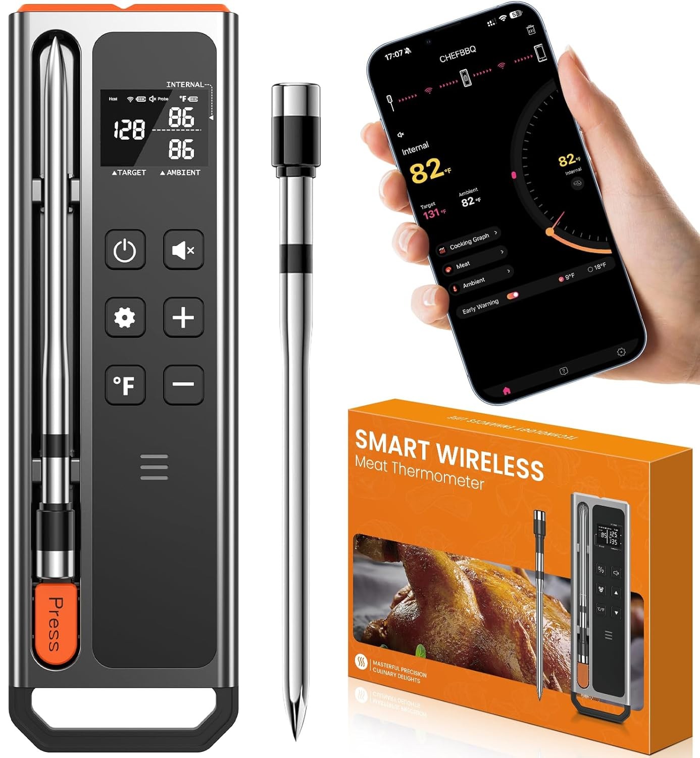 Wireless Meat Thermometer Digital-5.3 Bluetooth Stable 800ft APP Control