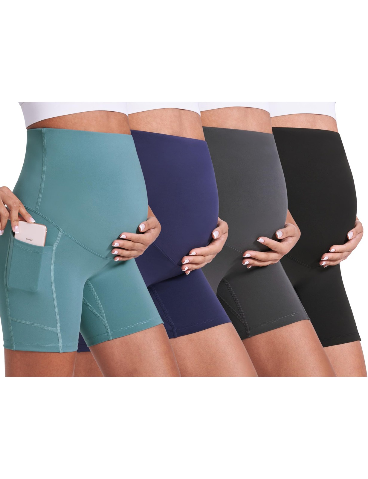 4Pack Women's Maternity Yoga Shorts Over The Belly Comfy Workout Running Acti...