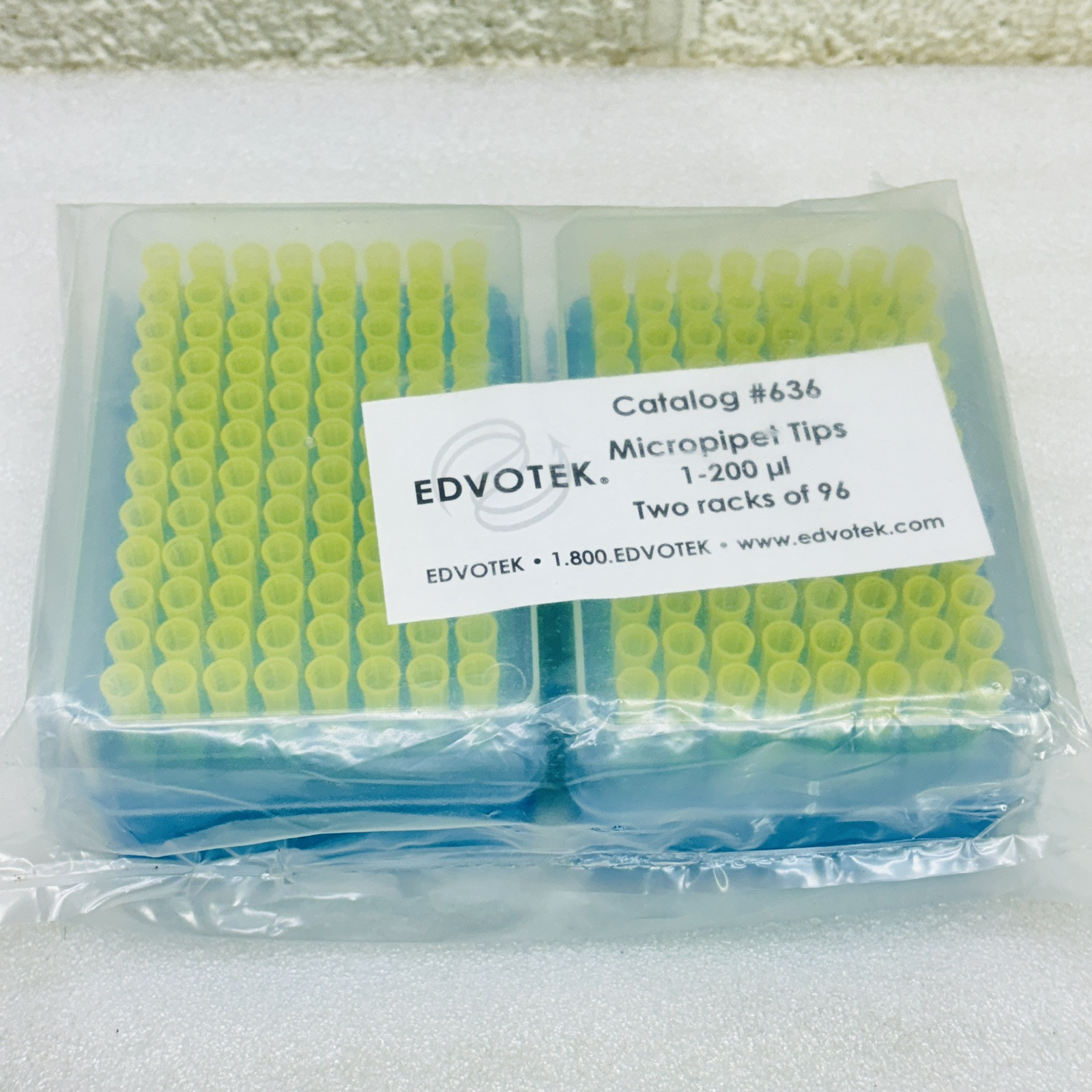 NEW‼ Edvotek #636 Micropipet Tips 1-200 microliter Volume 2 Racks 96 per 192 Tot