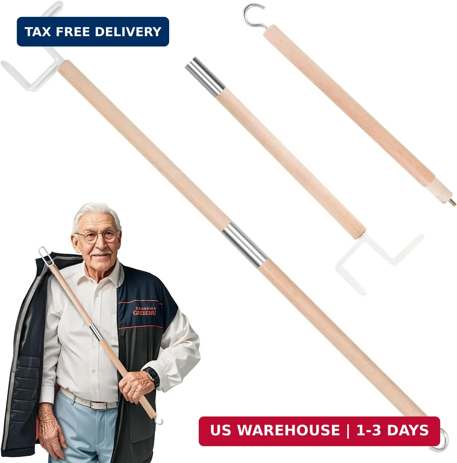 27" Dressing Stick, Sock Remover Tool, Independent Living Aid, Dressing Aids for