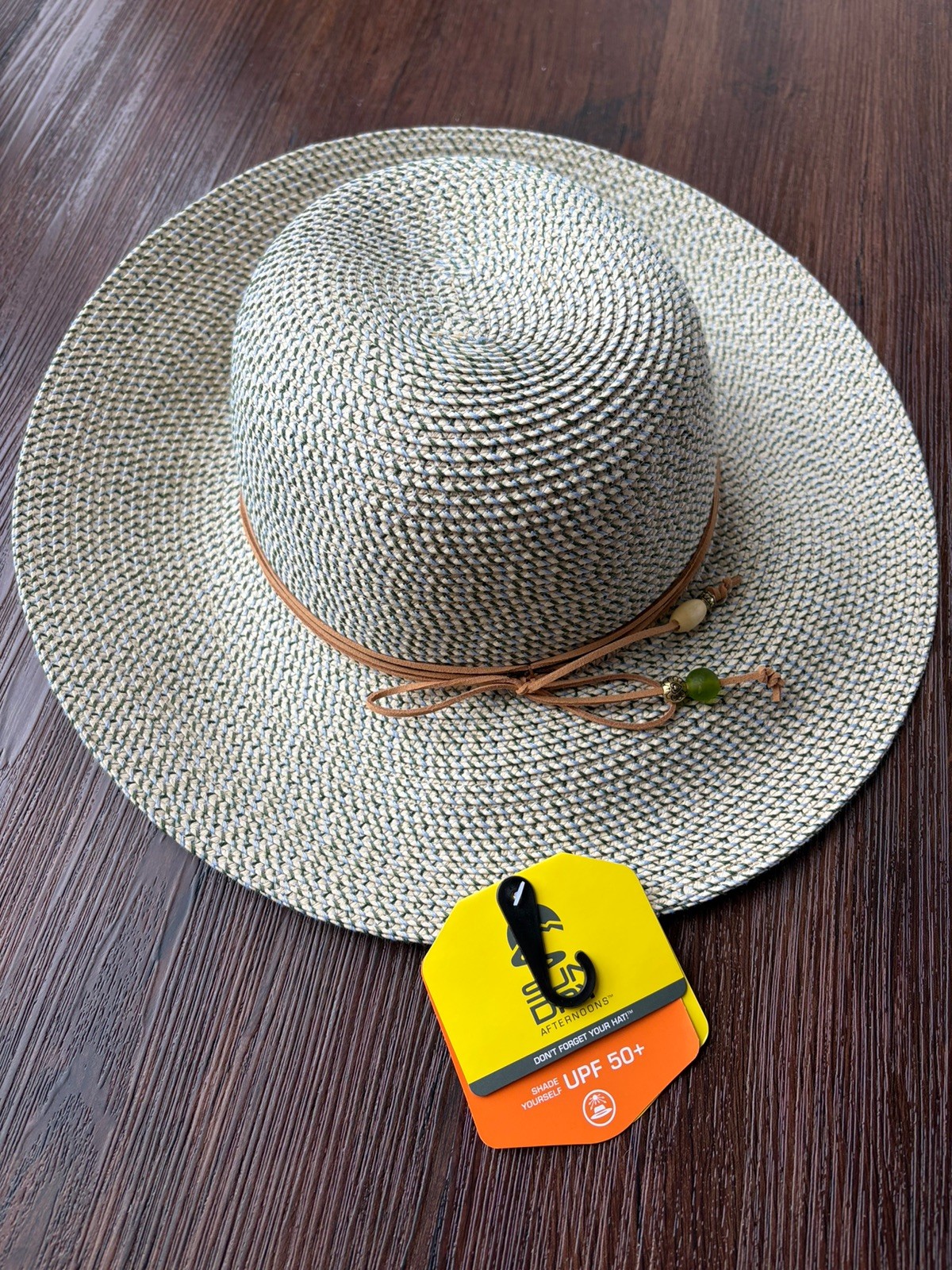 NEW Sun Day Women's UPF 50+ Sun Protection Hat Beige blue adult sz M NWT