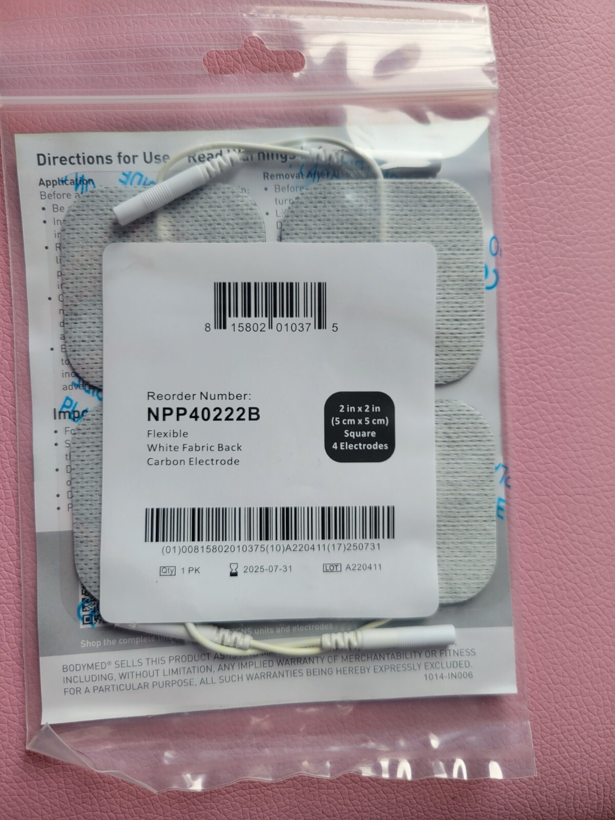 SELF-ADHERING ELECTRODES 2”x2” REUSABLE FOR TENS UNIT (4 Electrodes Per Pack)