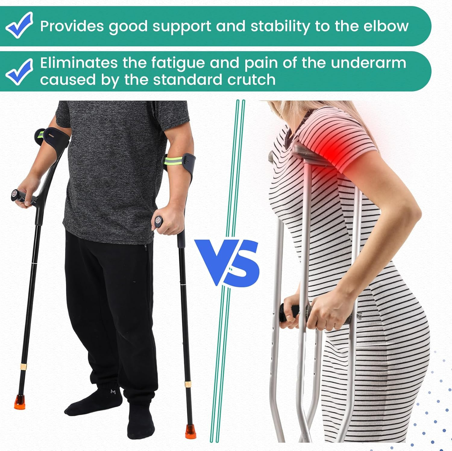 Lightweight Adjustable Forearm Crutches for Adults - 2 Pcs, Black