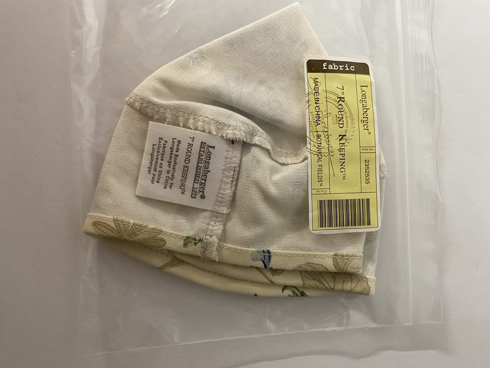 Longaber 7” Round Keeping Basket Liner Botanical Fields 2352535 NEW