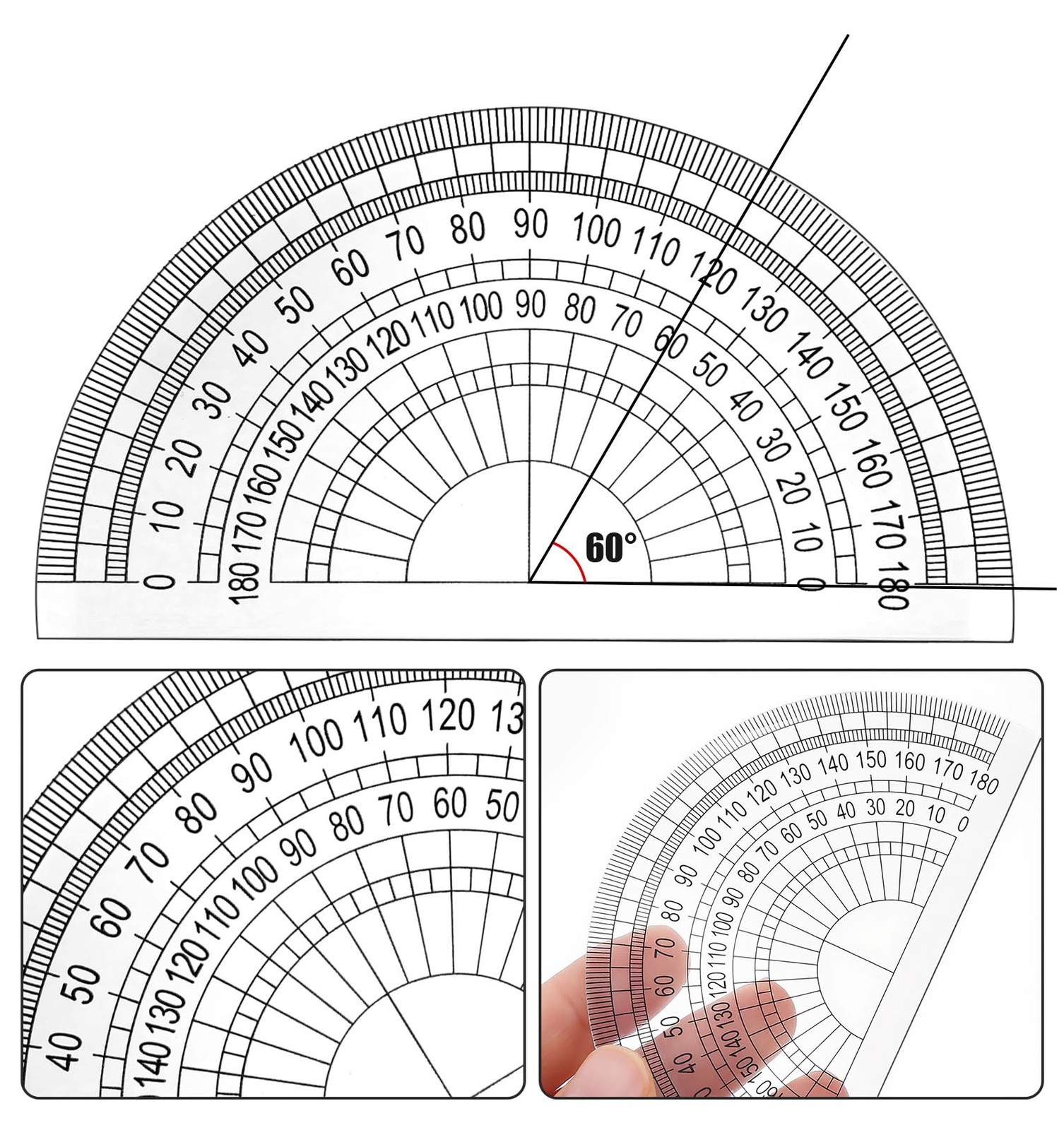 4 Pack Protractors Bulk for Classroom, Math Protractors 180 Degrees Plastic P...
