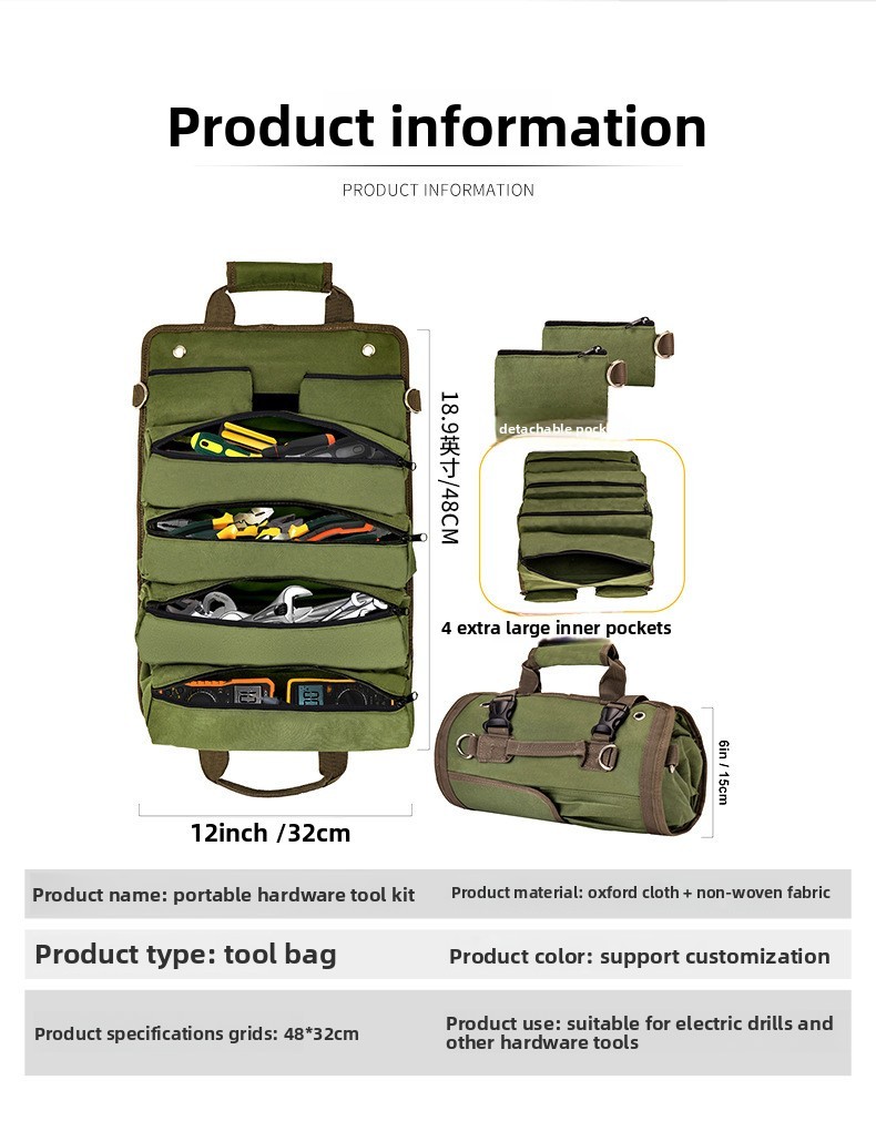2pcs  Tool Roll Bag Hardware Pouch Electrician Woodworker Hand Carry
