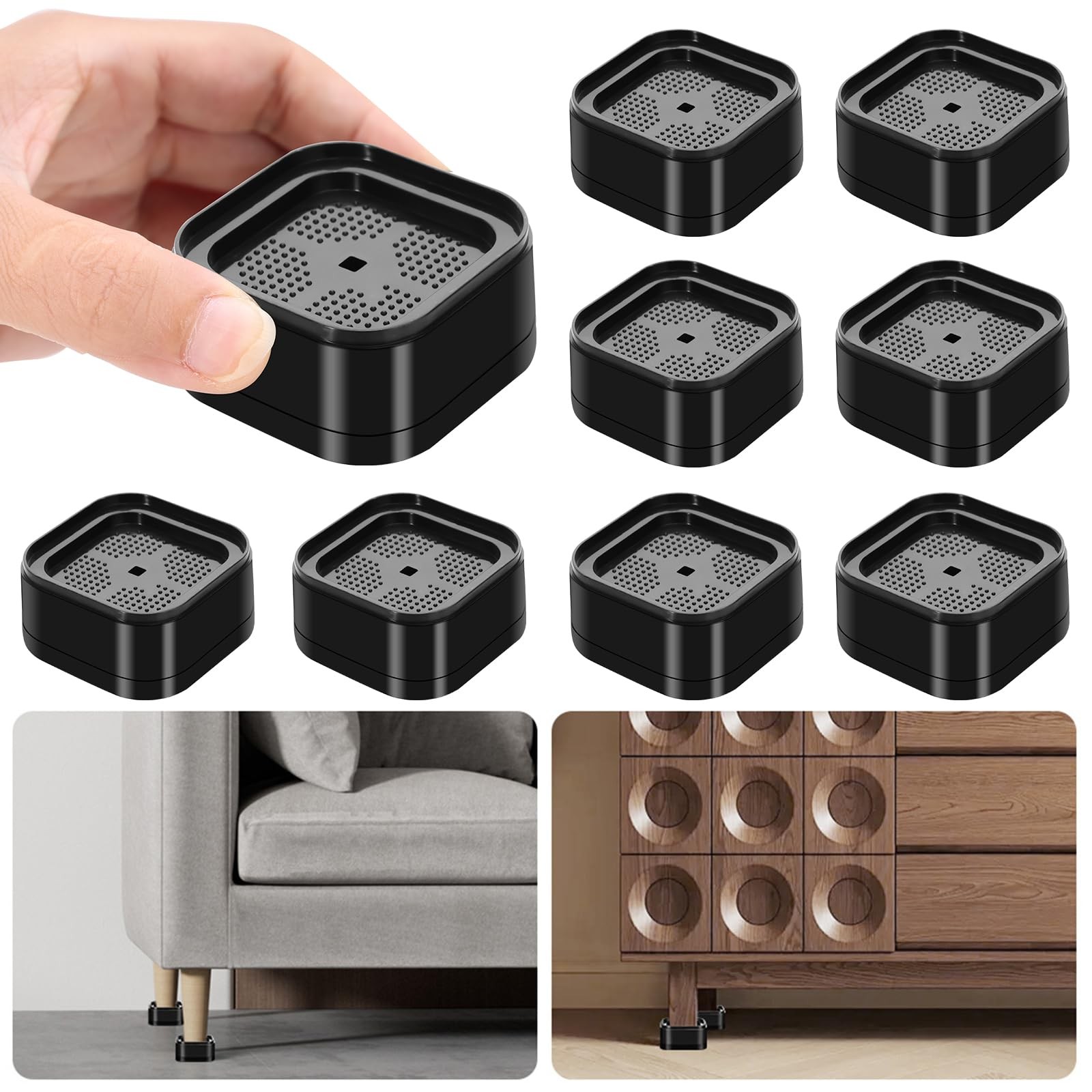 8 Pack Furniture Risers Adjustable Bed Risers Heavy Duty Lifts Height 1 or 2 Inc