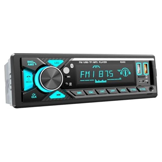 Car Radio Bluetooth, Car Stereo with Type-C Charging and LED,1Din Multi-color