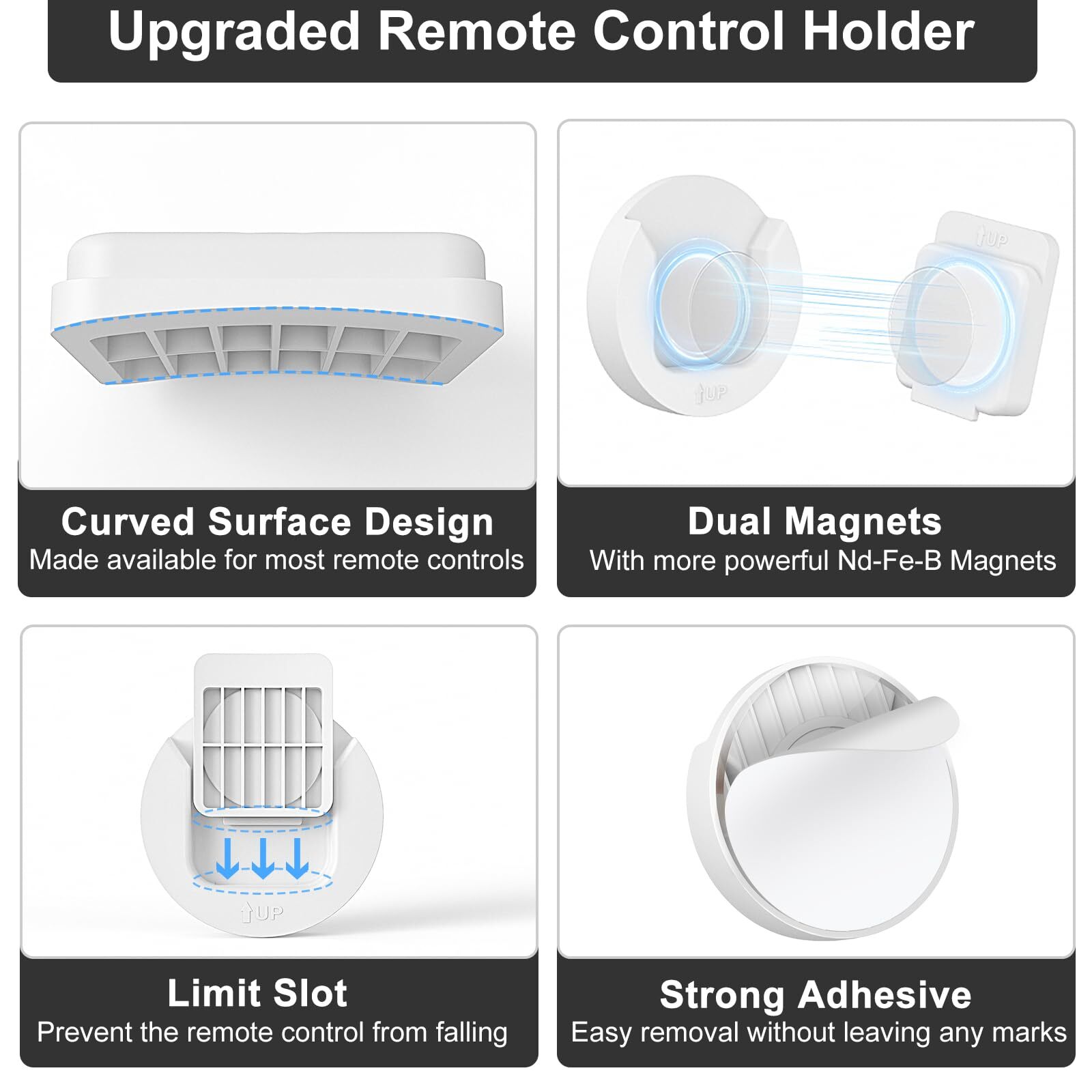 Magnetic Remote Control Holder Wall Mount 4 Pack Upgrade Remote Control Organize