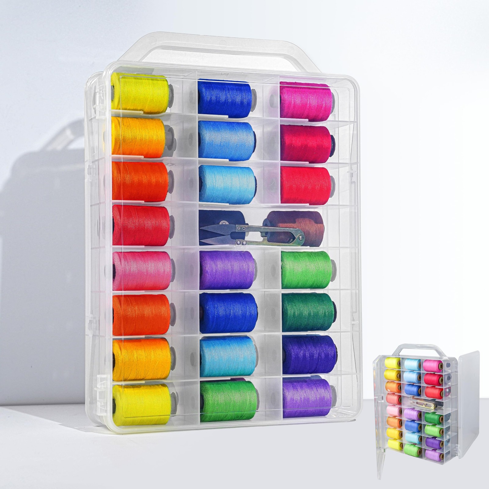 KASTUN Thread Storage,Double Sided,46 Grids Sewing Organizer,Portable, clear