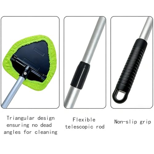 Microfiber Car Windshield Cleaning Tool with Extendable Handle,Car green