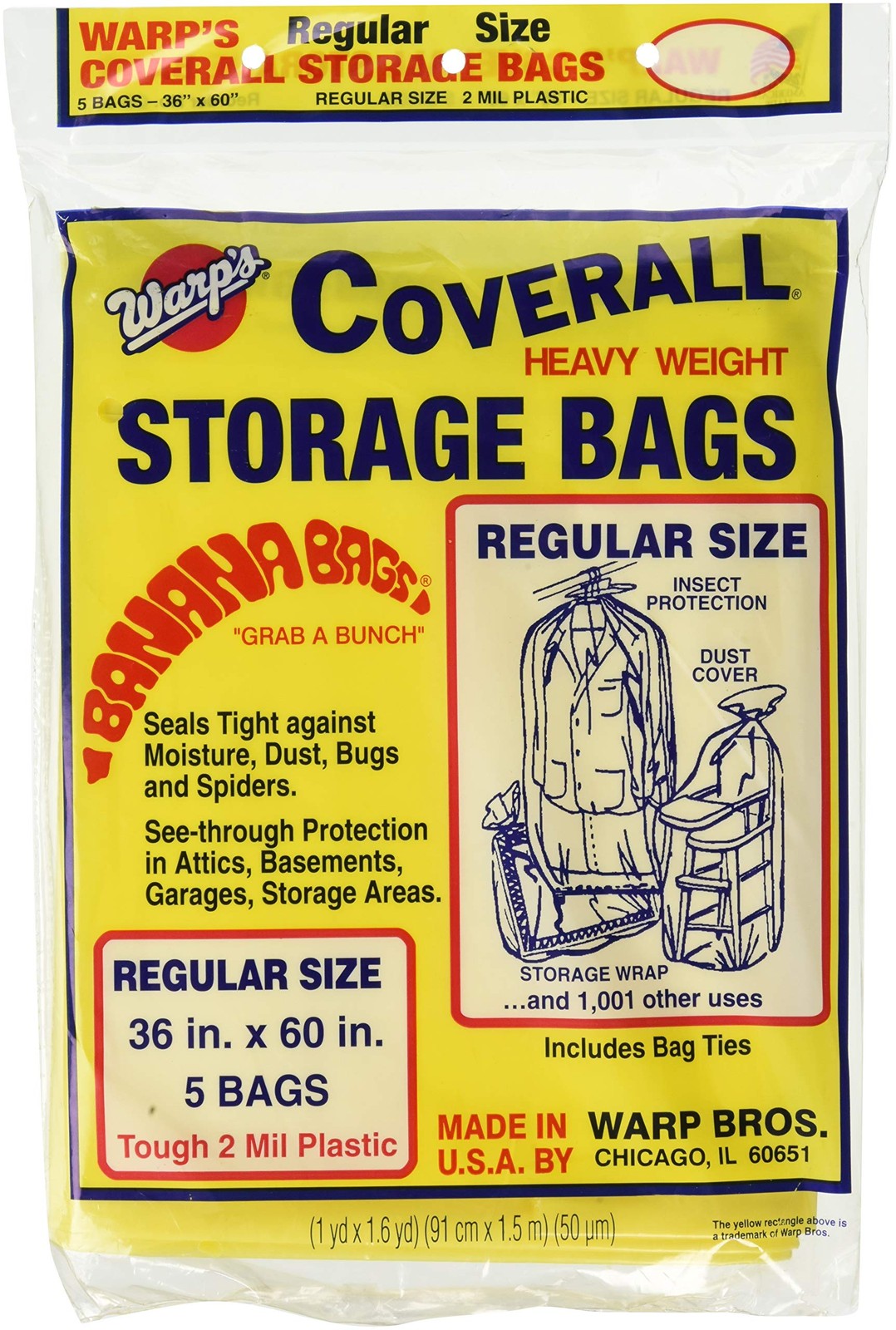 Warp Brothers CB-36 Banana Bag, 5-36"x60" 5 Count (Pack of 1), Multicolor