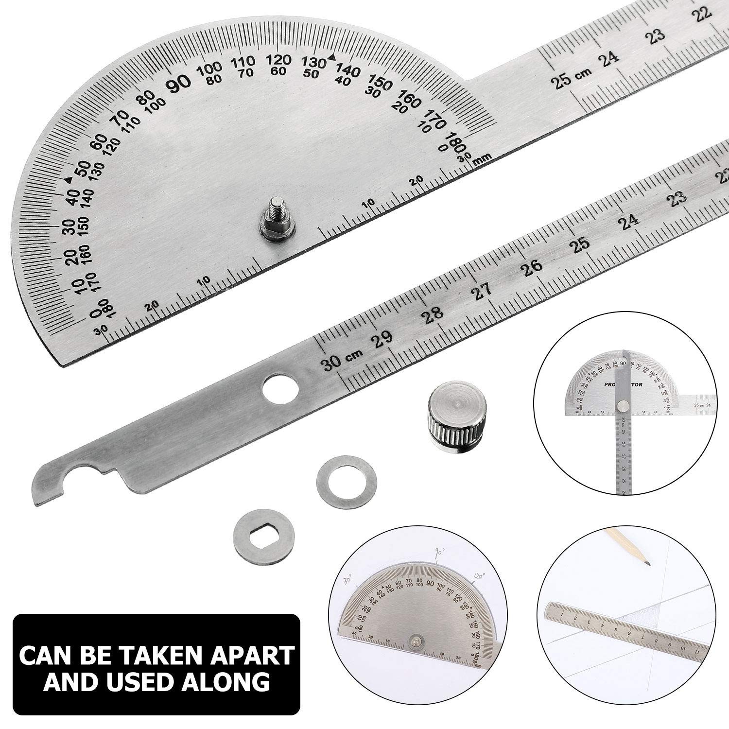 Angle Protractor Angle Finder Ruler Two Arm Stainless Steel Protractor Woodwo...
