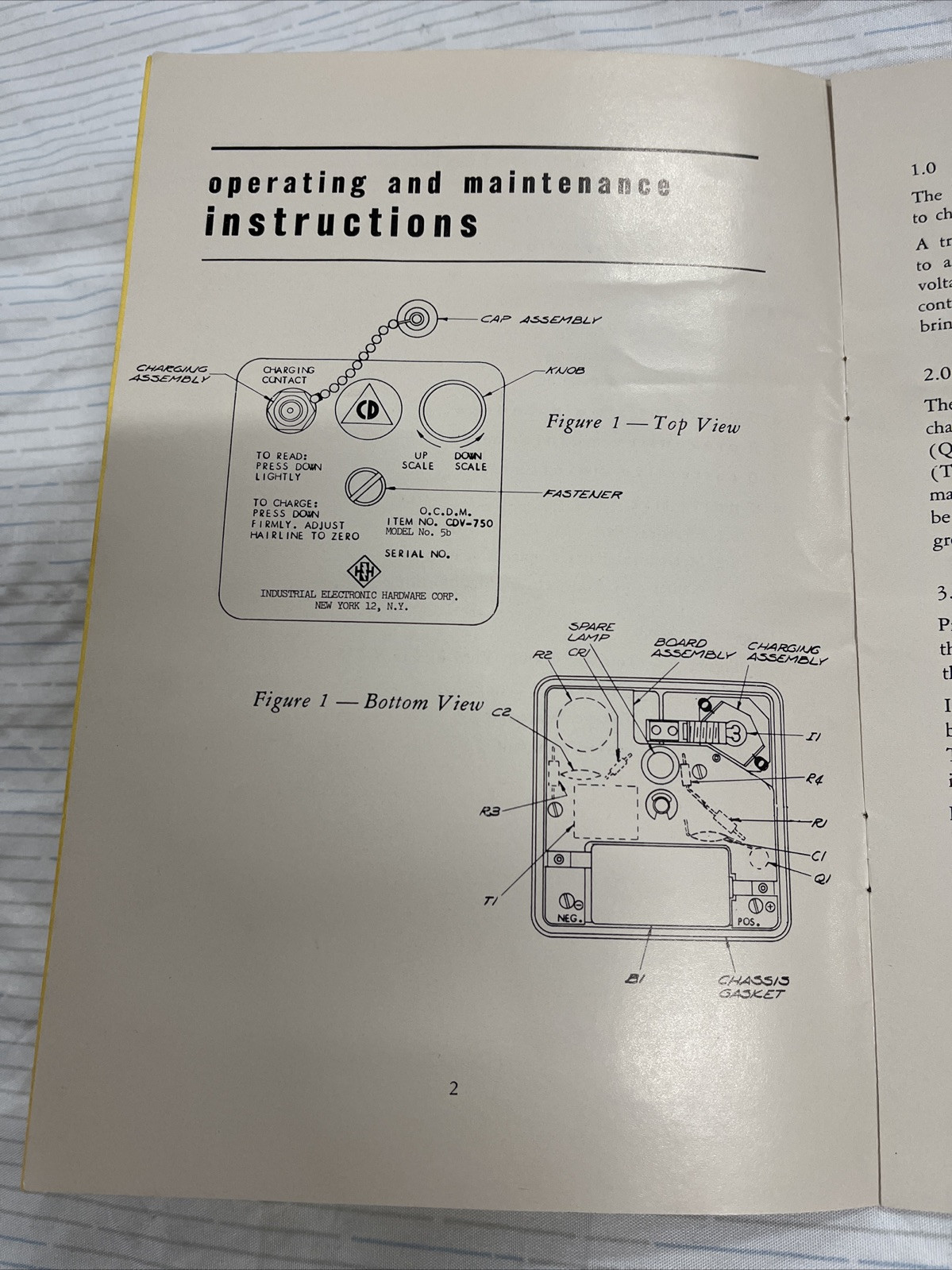 Operating & Maintenance Radiological Dosimeter Charger I.E.H. Model 750-5D
