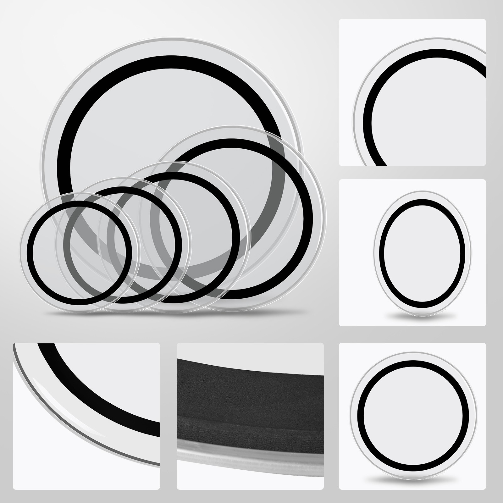 Drum Heads (22",16",14",13",12") Transparent，22in w/Foam Damping Rings for Sound