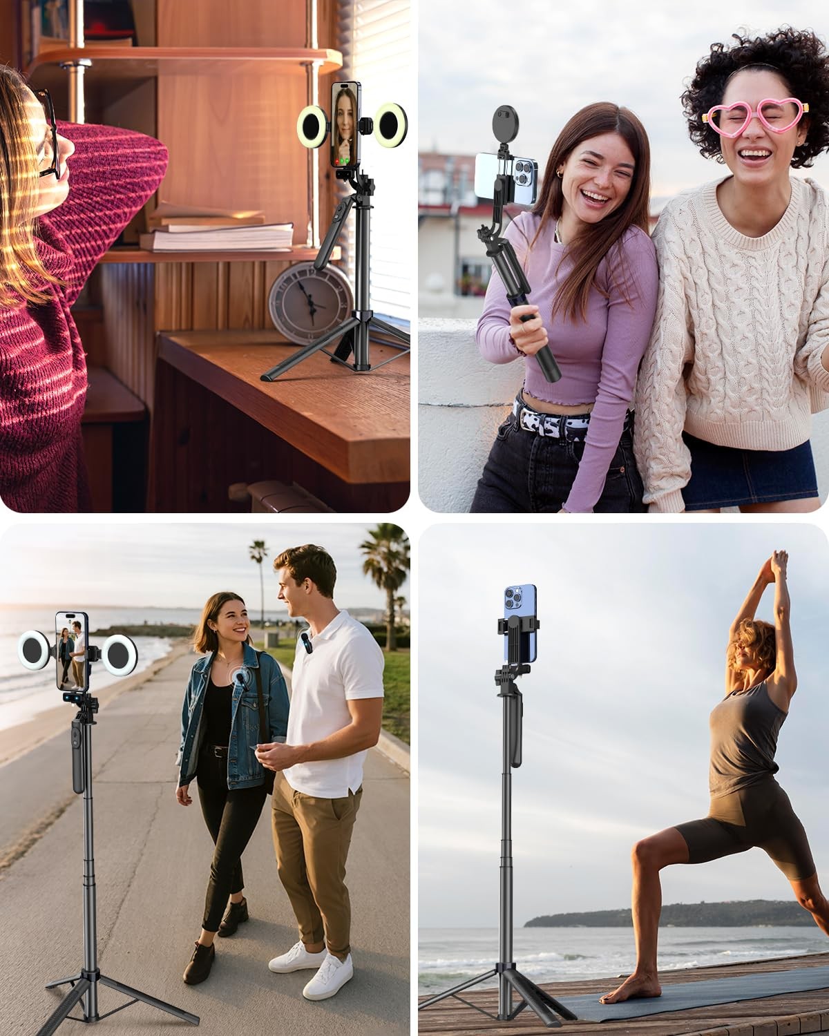Vlogging Kit for iPhone/Android, Tripod with Large Ring Light & Mic, Black