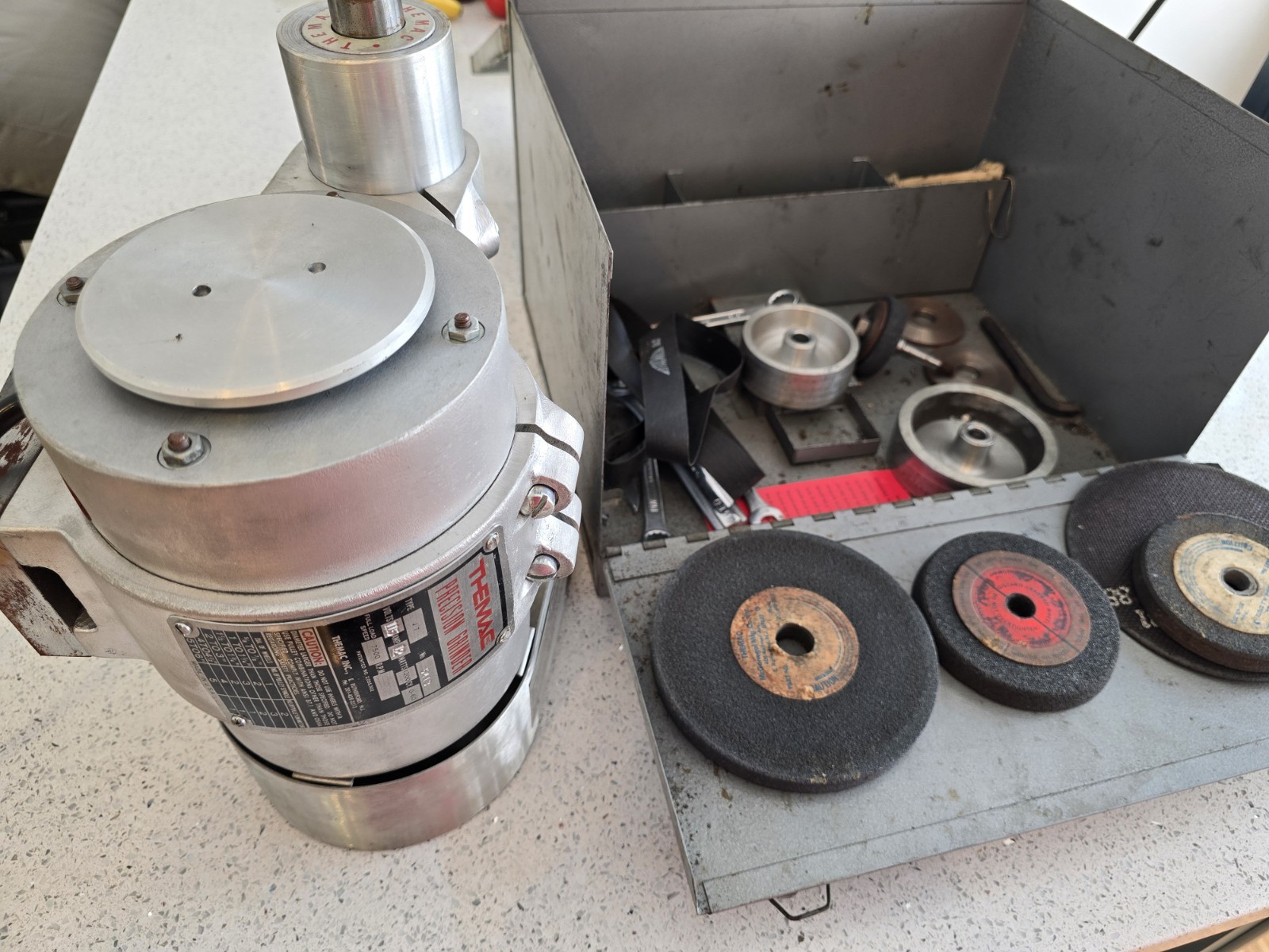 Themac Precision Tool Grinder Model J7 w/ Accessories & Wheels & Case 5413 | J-7