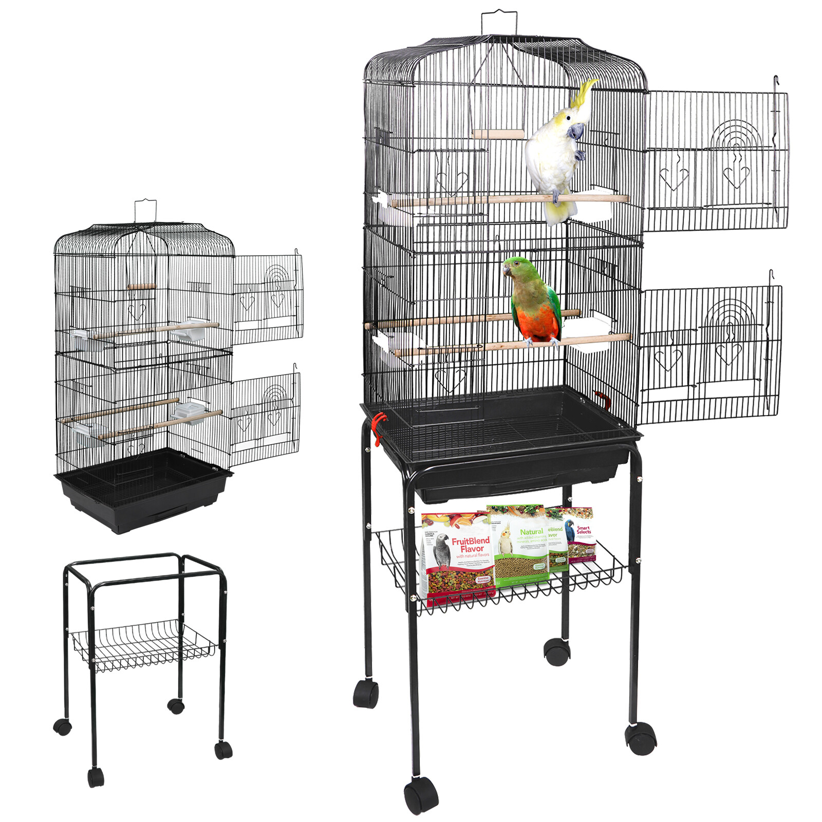 59''H Bird Cage Cockatiel  Steel Finch Canary Protectable w/Stand & Tray Indoor