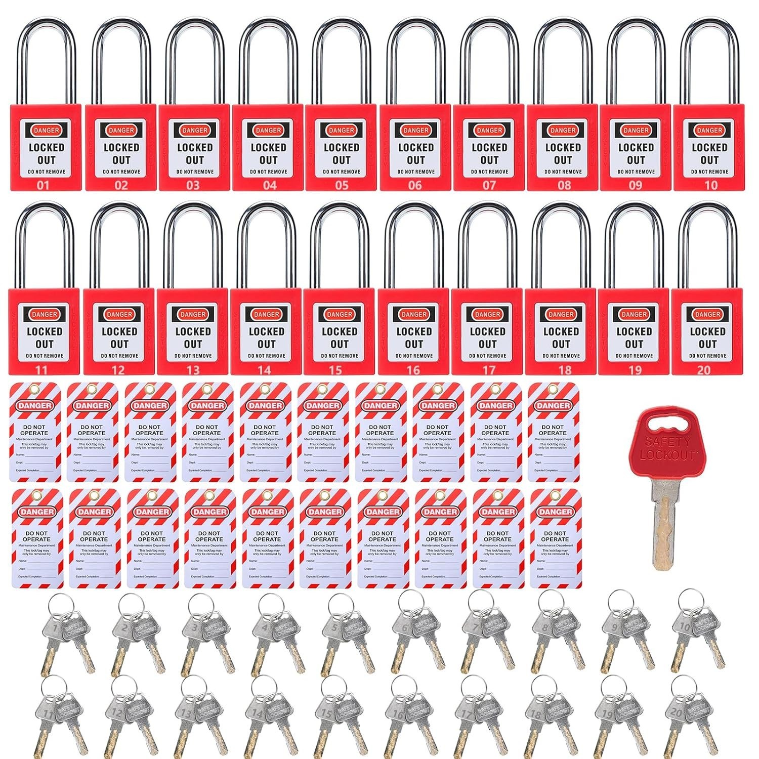 Lockout Tagout Locks, 20pcs Safety Locks Keyed Differently(Come with 1pcs Master