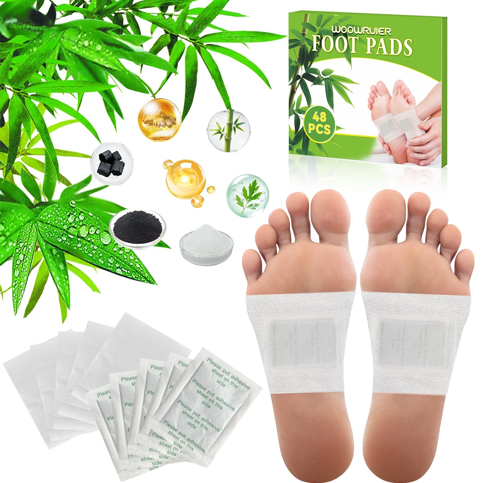 WOOWRUIER 48 Packs Wormwood Foot Pads to Feel Better, Mugwort Patches