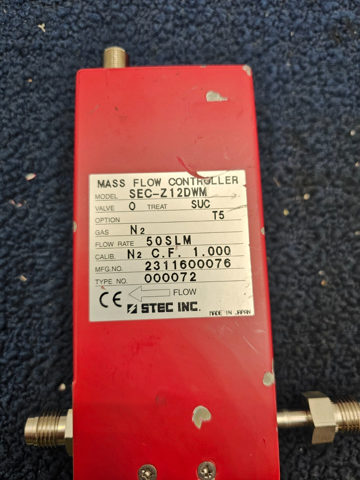 STEC SEC-Z12DWM Mass Flow Controller, 50SLM Flow Rate, 2311600076