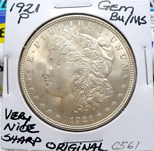 1921-P MORGAN SILVER DOLLAR GEM BU/MS, NICE+, ORIGINAL, SHARP STRIKE C561