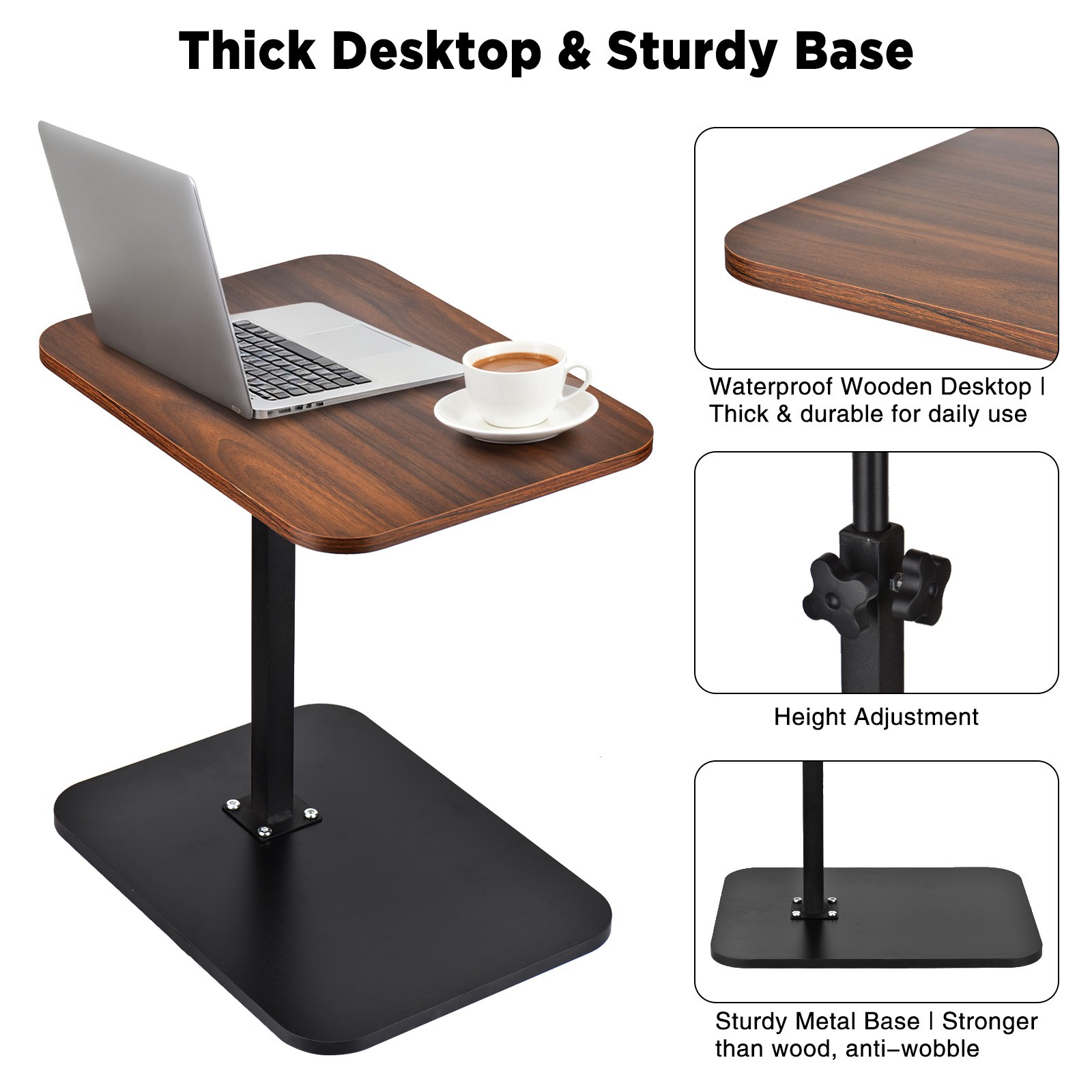 C Shaped Table End Table for Couch Adjustable Height 360° Swivel Tray Sofa Table