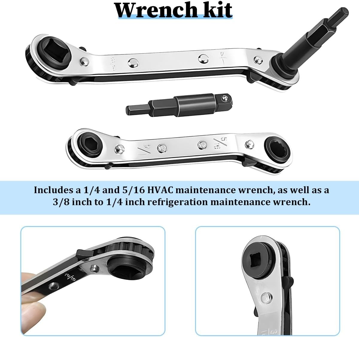HVAC Wrench Tool AC Schrader Valve Core Remover Set 1/4 and 5/16 Port Installer