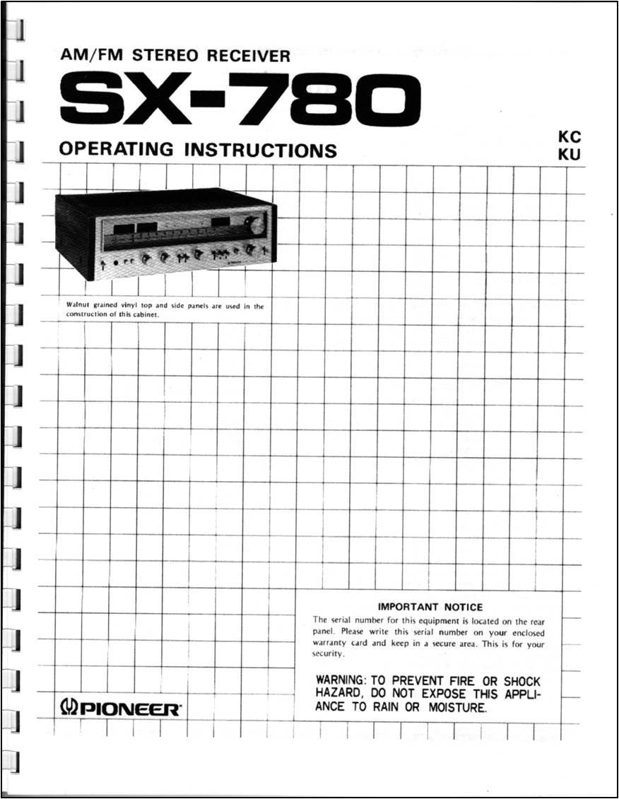 Pioneer SX-780 Stereo Receiver Owners Manual