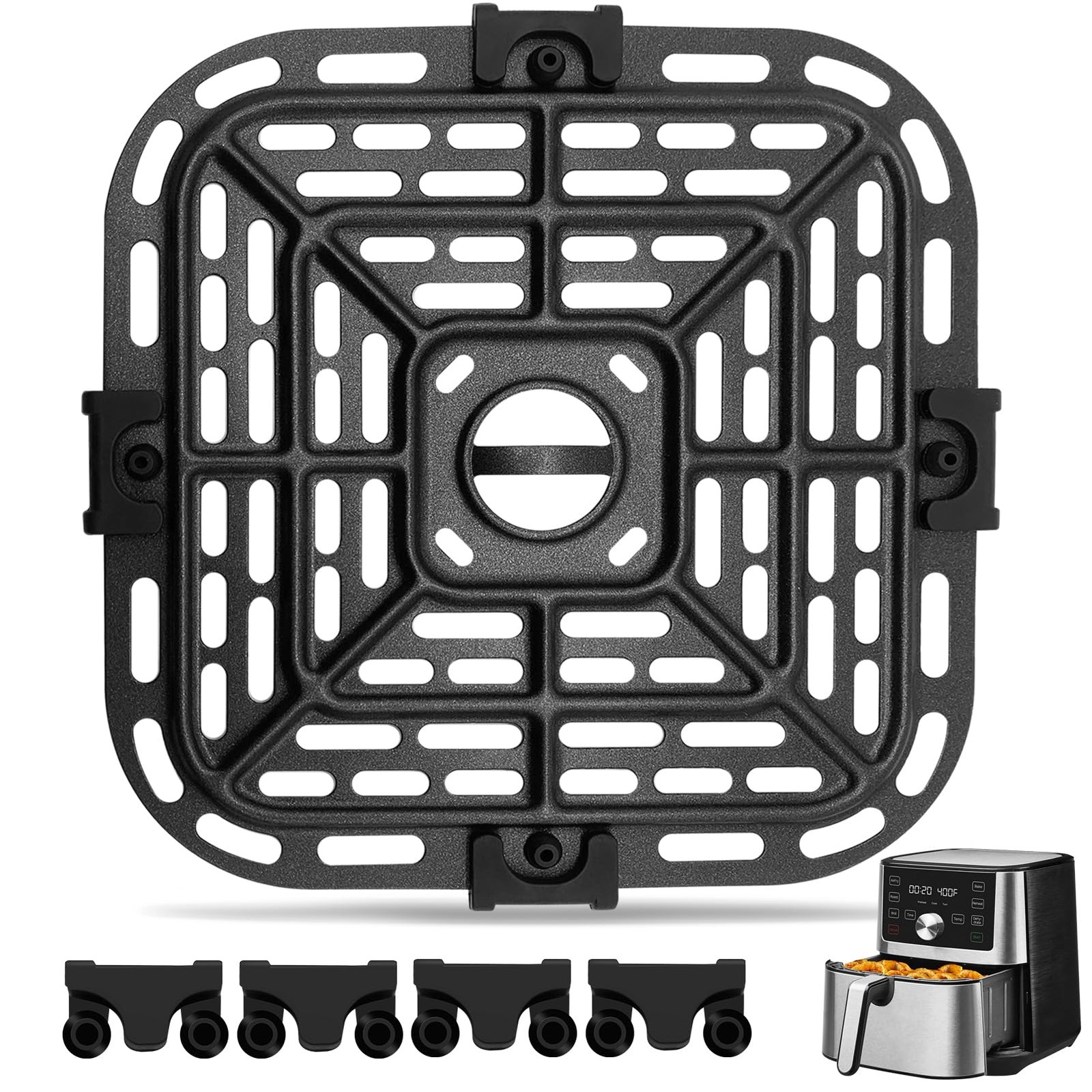 GWY Air fryer Replacement Parts for 7.5''×7.5'' Pan For Instant 4QT, Black