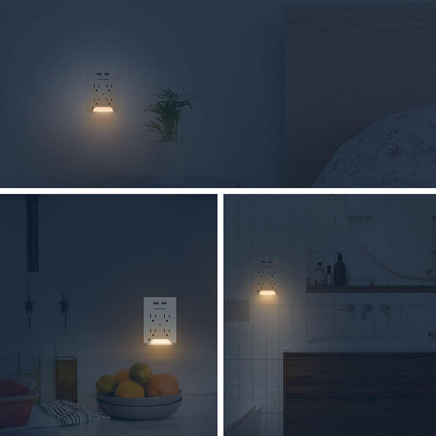 DEWENWILS Wall Plug Outlet Adapter with 2 USB Ports Light Sensor Night Light