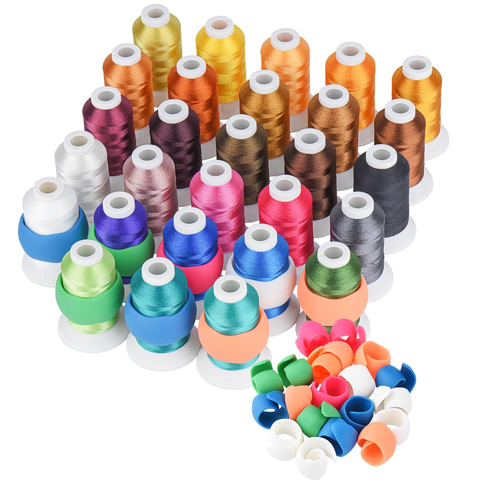 28 Assorted Janome Colors Embroidery Machine Thread with Floss Spool Savers 5...
