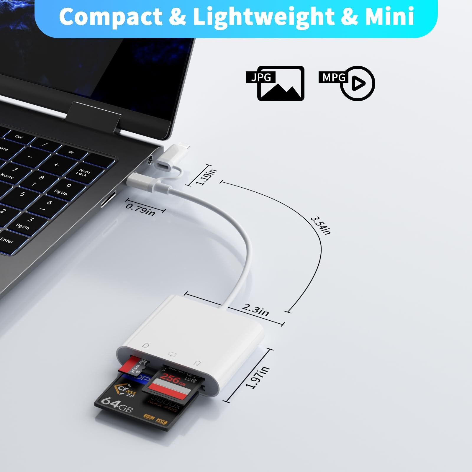 Lightning and USB SD Card Reader for iPhone iPad Mac Android Laptop, 3 in 2 M...
