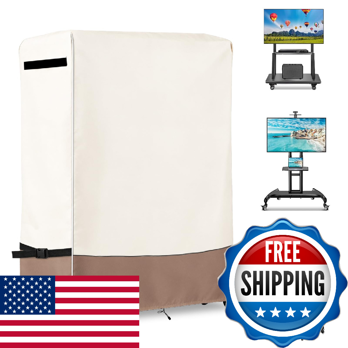 59 Inch Waterproof Outdoor TV Trolley Cover Heavy Duty 600D Rolling TV Stand Cov