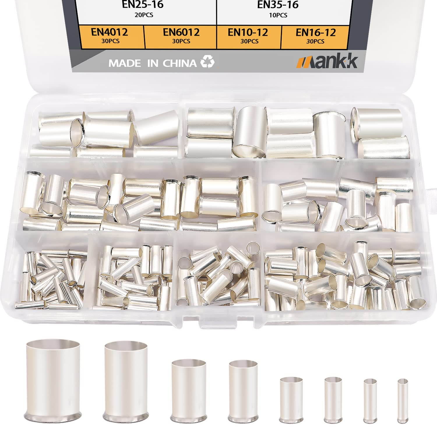 Wire Ferrules Kit 166Pc Silver Plated Copper Crimp Terminals Assorted AWG Sizes