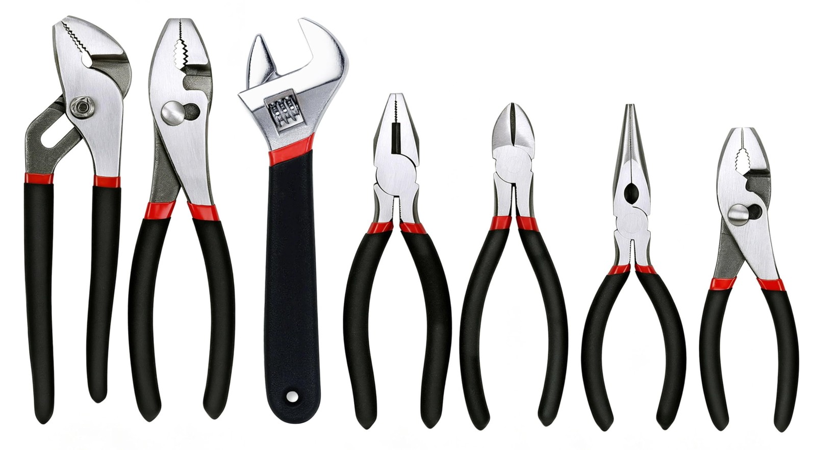 FASTPRO 7-Piece Pliers and Wrench Set, Tool Set Black & Red
