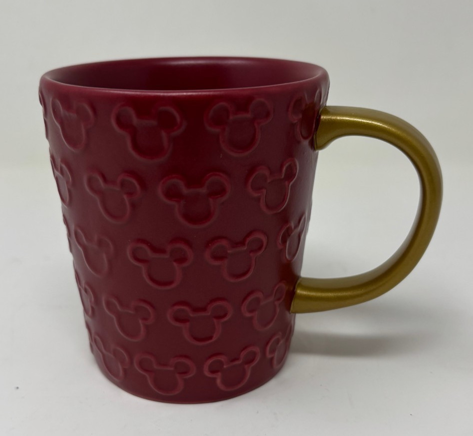 Disney Mickey Mouse Red Embossed Raised Ears Mug Gold Handle 13oz