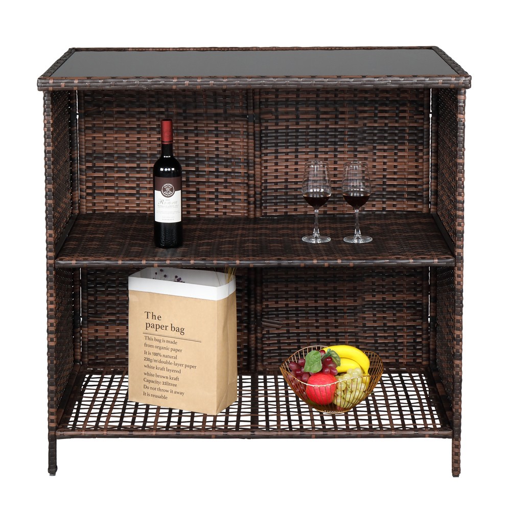 Brown Gradient Bar Table & Stool Set, 3-Piece Home Bar Furniture