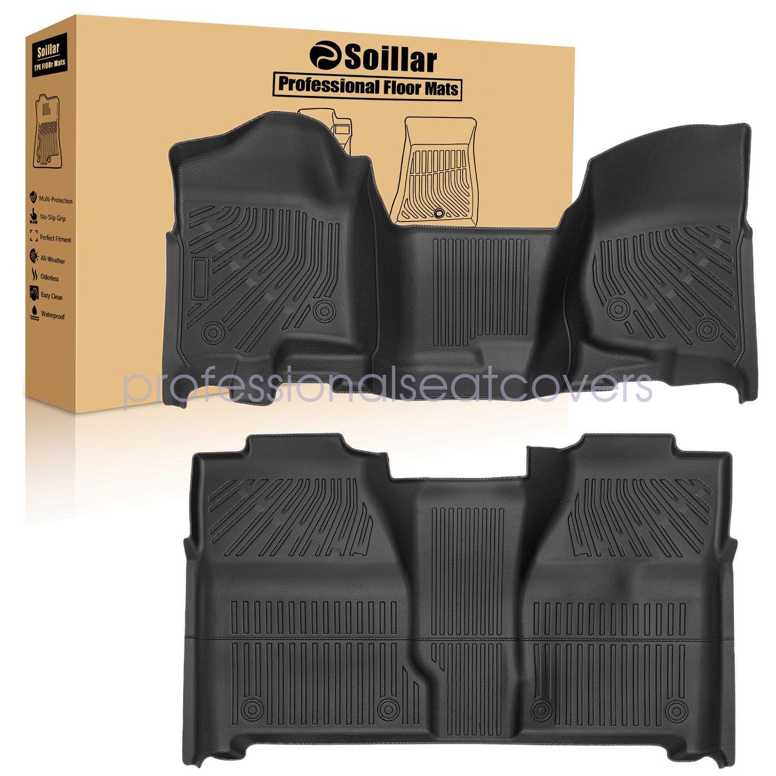 For 2007-2013 Silverado/Sierra 1500/2500 HD Crew Cab Truck TPE Floor Mats Liners