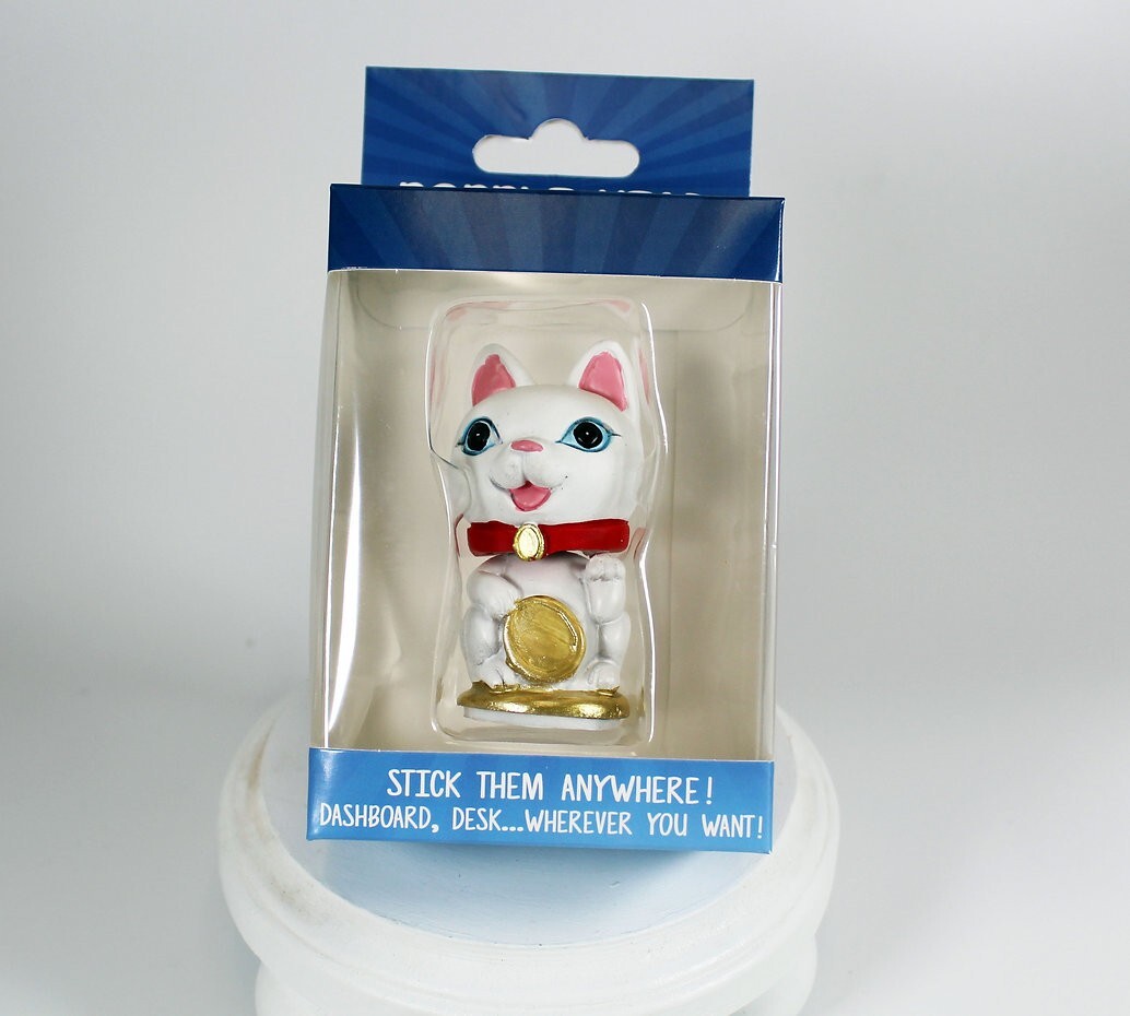 Bobble Head Lucky Cat - You Can Stick Your Lucky  Cat on Your Desk or Dashboard!