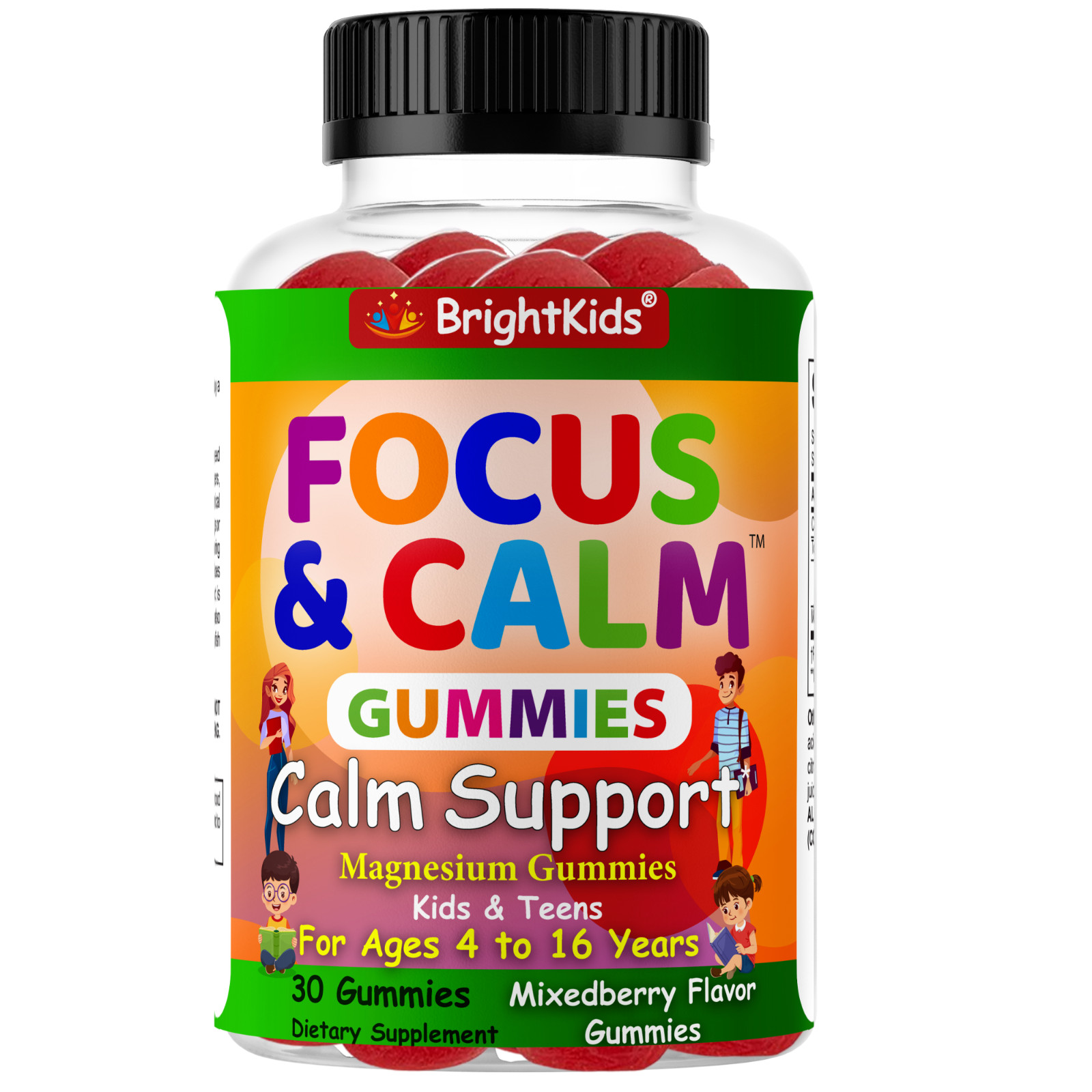 Focus & Calm Gummies for Kids & Teens, Mood, Memory & Concentration Support 30ct