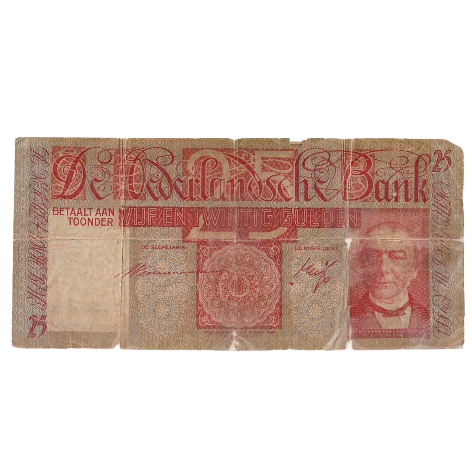 Netherlands , 25 Gulden Banknote , 19.07.1938 ,Radar 066660 Serial Number P# 50