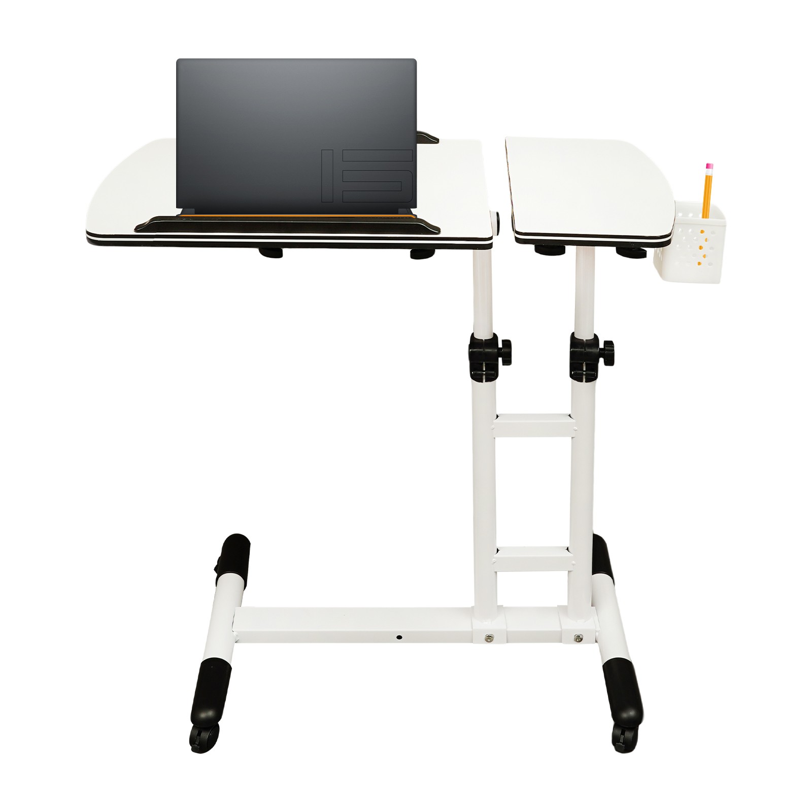 Side Table w/Wheels,Height Adjustable Computer Table,Free Standing Writing Table