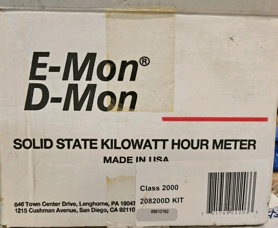 E-Mon D-Mon 208200 KIT 200A 3 Phase Class 2000 KWH Meter 6VA 200 AMPS 3/4 Wire