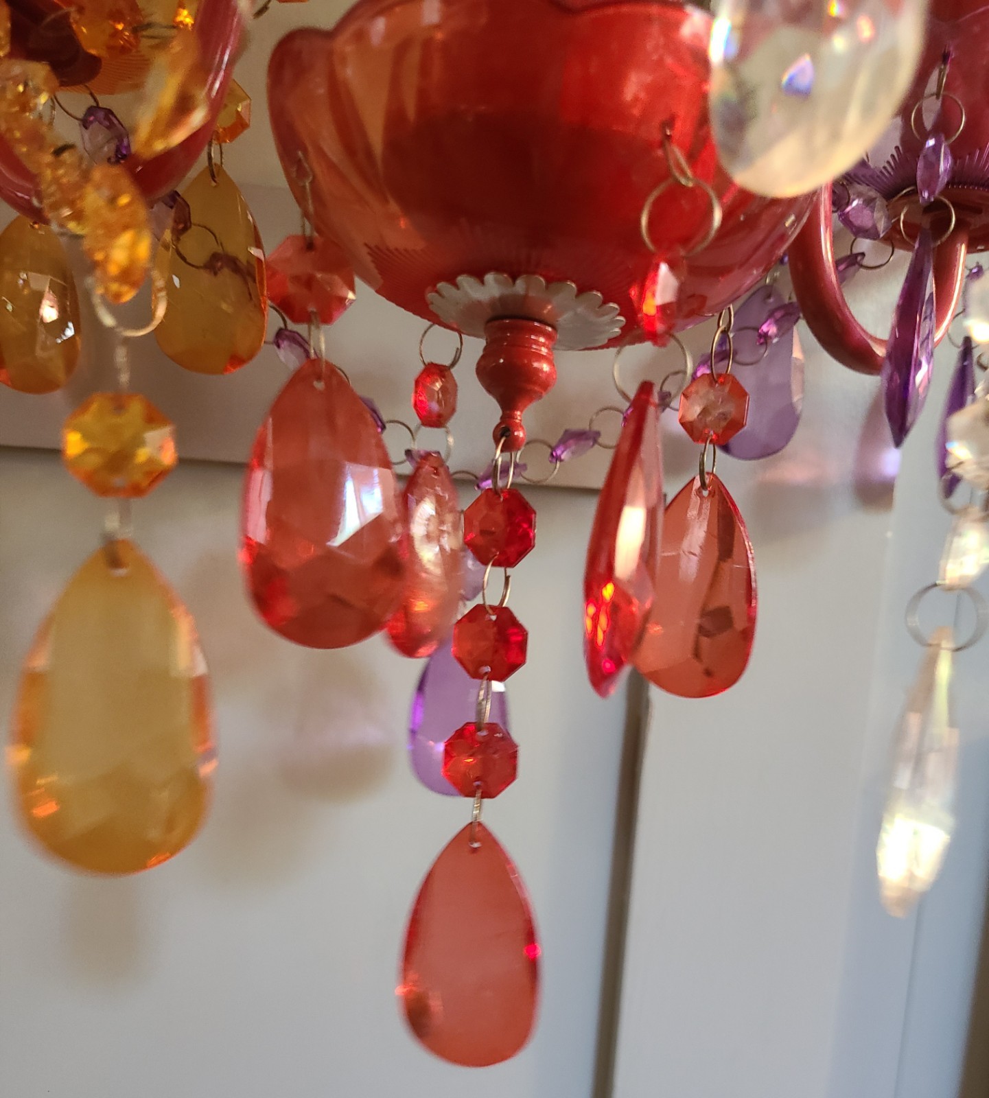 Multicolor 3 Light Chandelier Acrylic Crystal Glass Central Stem Plug In