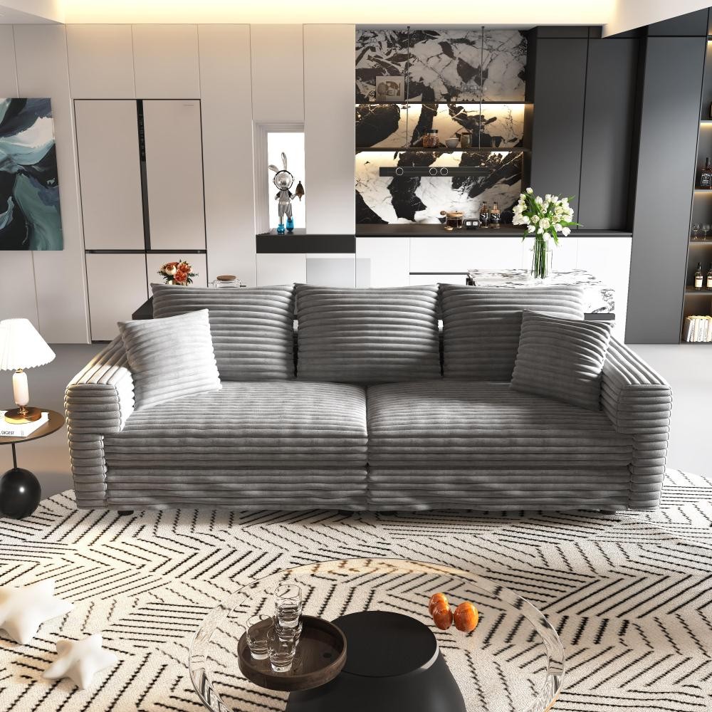 Corduroy Sofa 82.7" Cloud Couch, 3-Seat, Deep Seat Lounge Chair - Gray